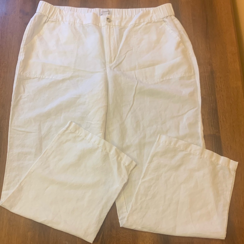 Liz Claiborne Pants XL White Linen cotton blend pockets Beach Coastal Casual